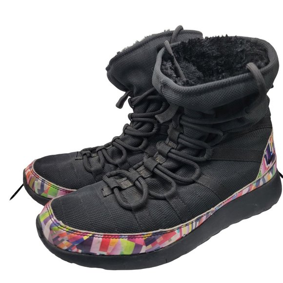 Nike Roshe One High Print GS Womens 8.5 - Kids 7Y Black Lined Shoes 807744-002 - Picture 4 of 12